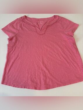 TALBOTS - WOMENS - PLAIN PINK SHIRT WITH FRINGE DESIGN